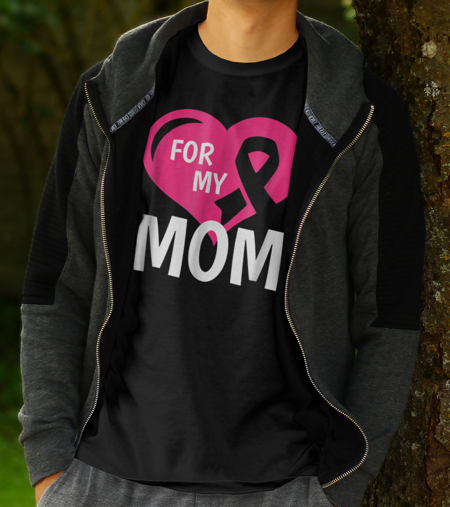 For My Breast Cancer Mom Pink Ribbon Heart T-Shirt