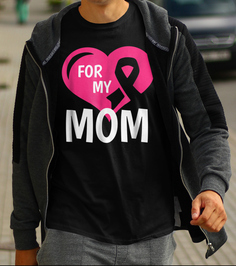 For My Breast Cancer Mom Pink Ribbon Heart T-Shirt