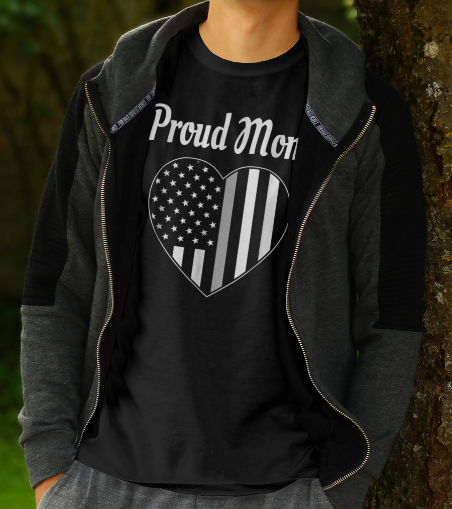 Proud Corrections Officer Mom Thin Gray Line Heart Flag T-Shirt