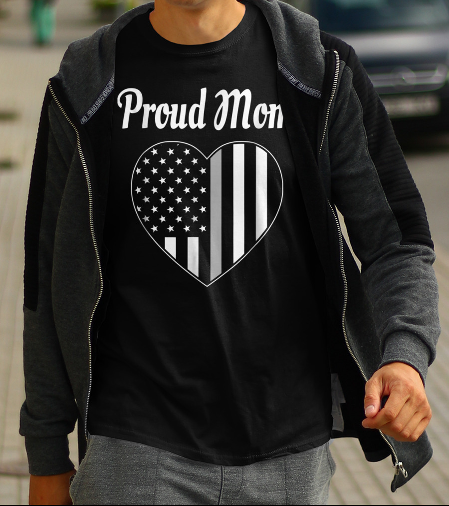 Proud Corrections Officer Mom Thin Gray Line Heart Flag T-Shirt