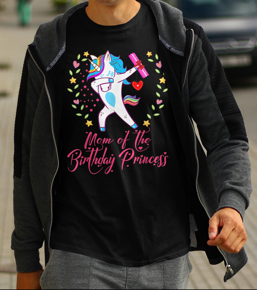 Mom Of The Birthday Princess Unicorn Stars Hearts Rainbow T-Shirt