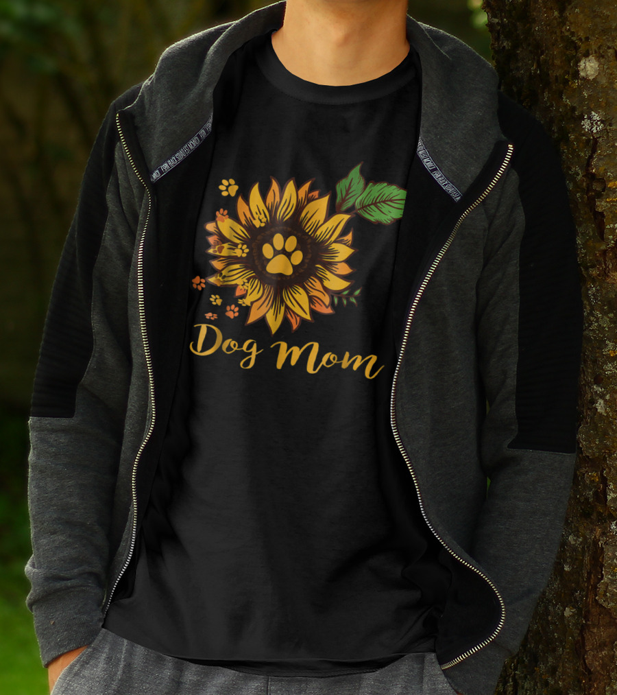 Dog Mom Sunflower Paw Print Cute Dog Mom T-Shirt