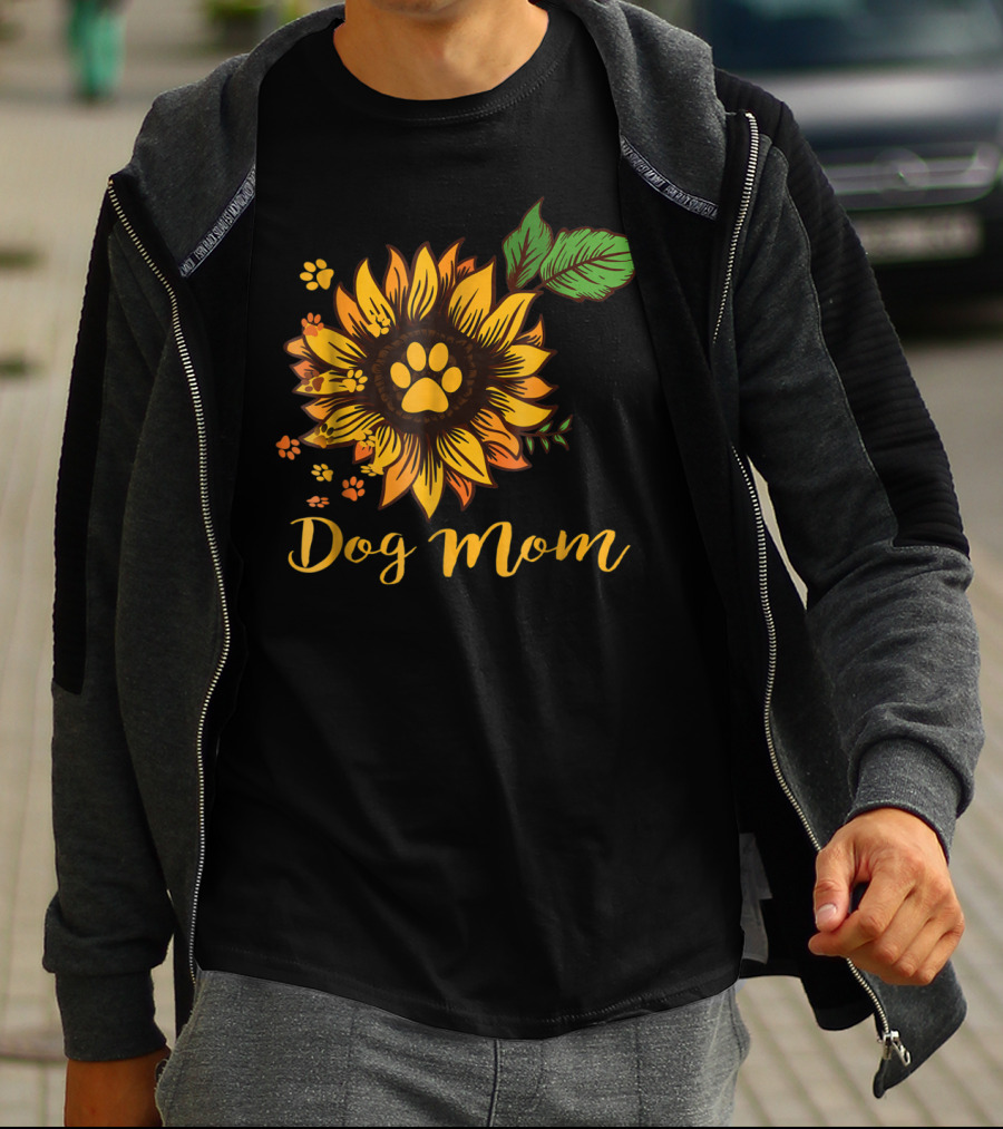 Dog Mom Sunflower Paw Print Cute Dog Mom T-Shirt