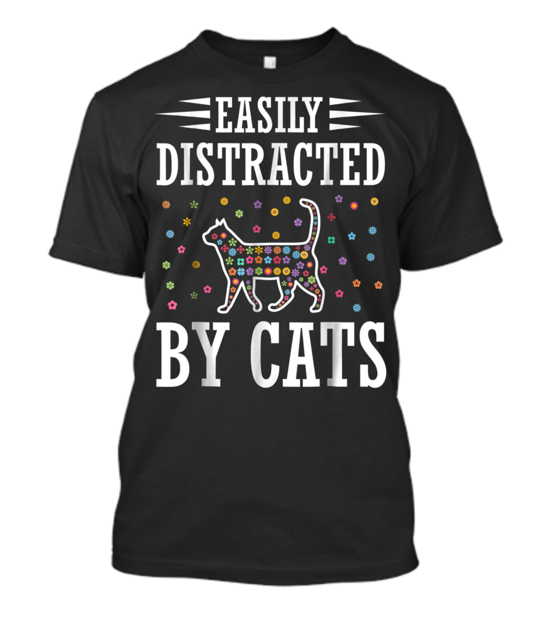 Easily Distracted By Cats Colorful Floral Cat T-Shirt