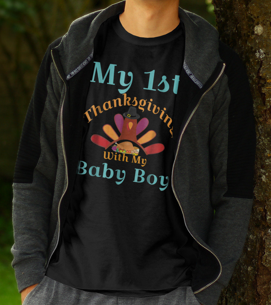 My 1st Thanksgiving With My Baby Boy Pilgrim Turkey Hat T-Shirt