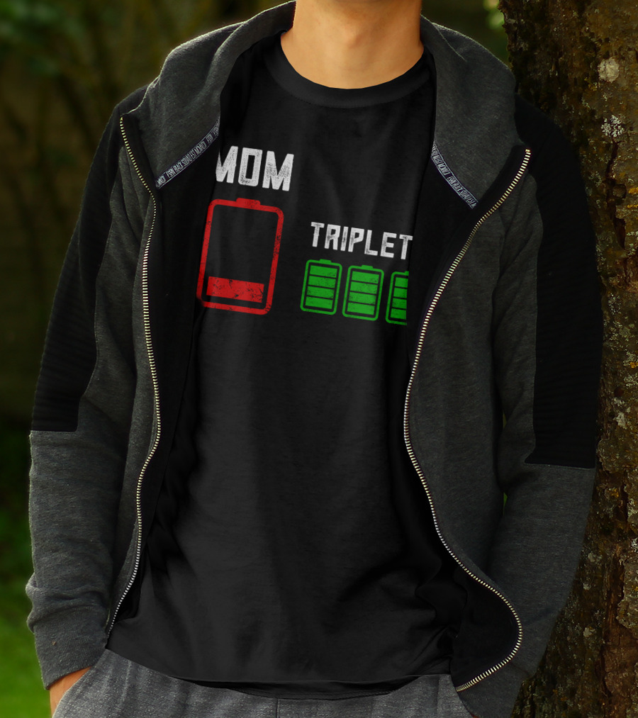 Mom Battery Depleted Triplets Full Charged T-Shirt