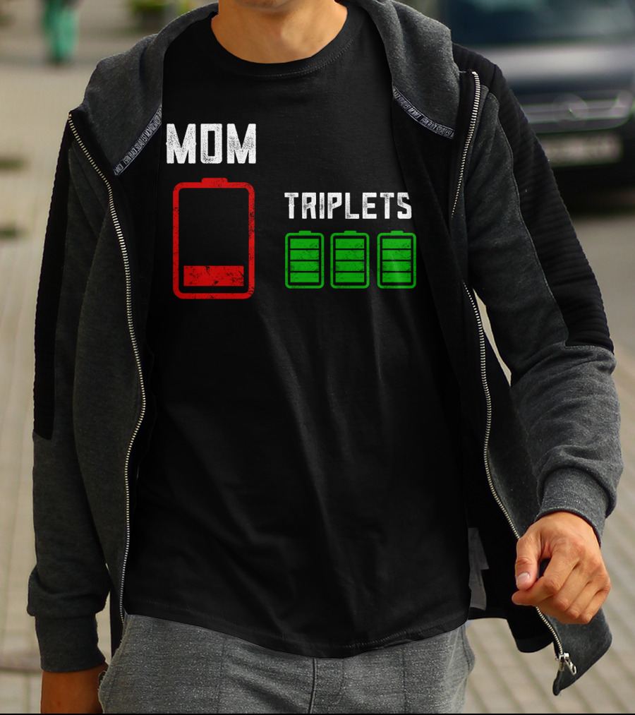 Mom Battery Depleted Triplets Full Charged T-Shirt