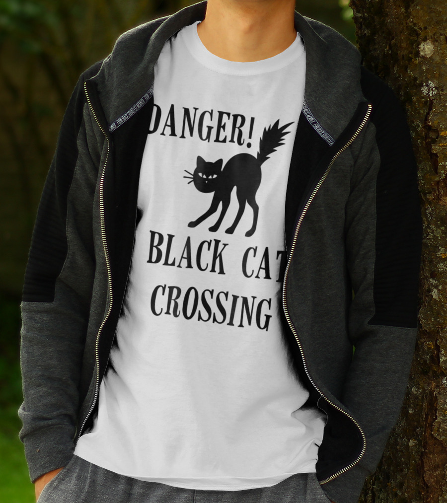 Danger Black Cat Crossing Halloween Teacher Mom Wife3 T-Shirt
