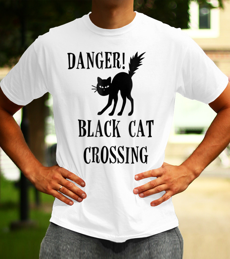 Danger Black Cat Crossing Halloween Teacher Mom Wife3 T-Shirt