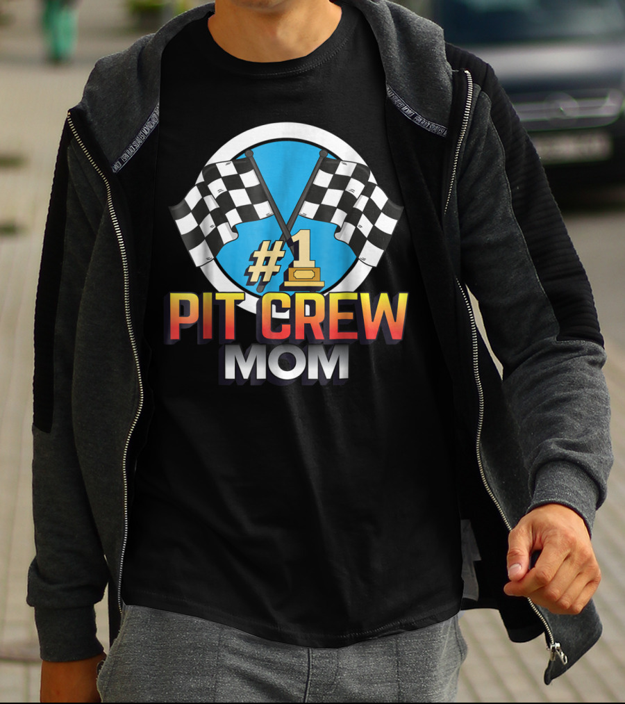 1 Pit Crew Mom Racing Flag T-Shirt