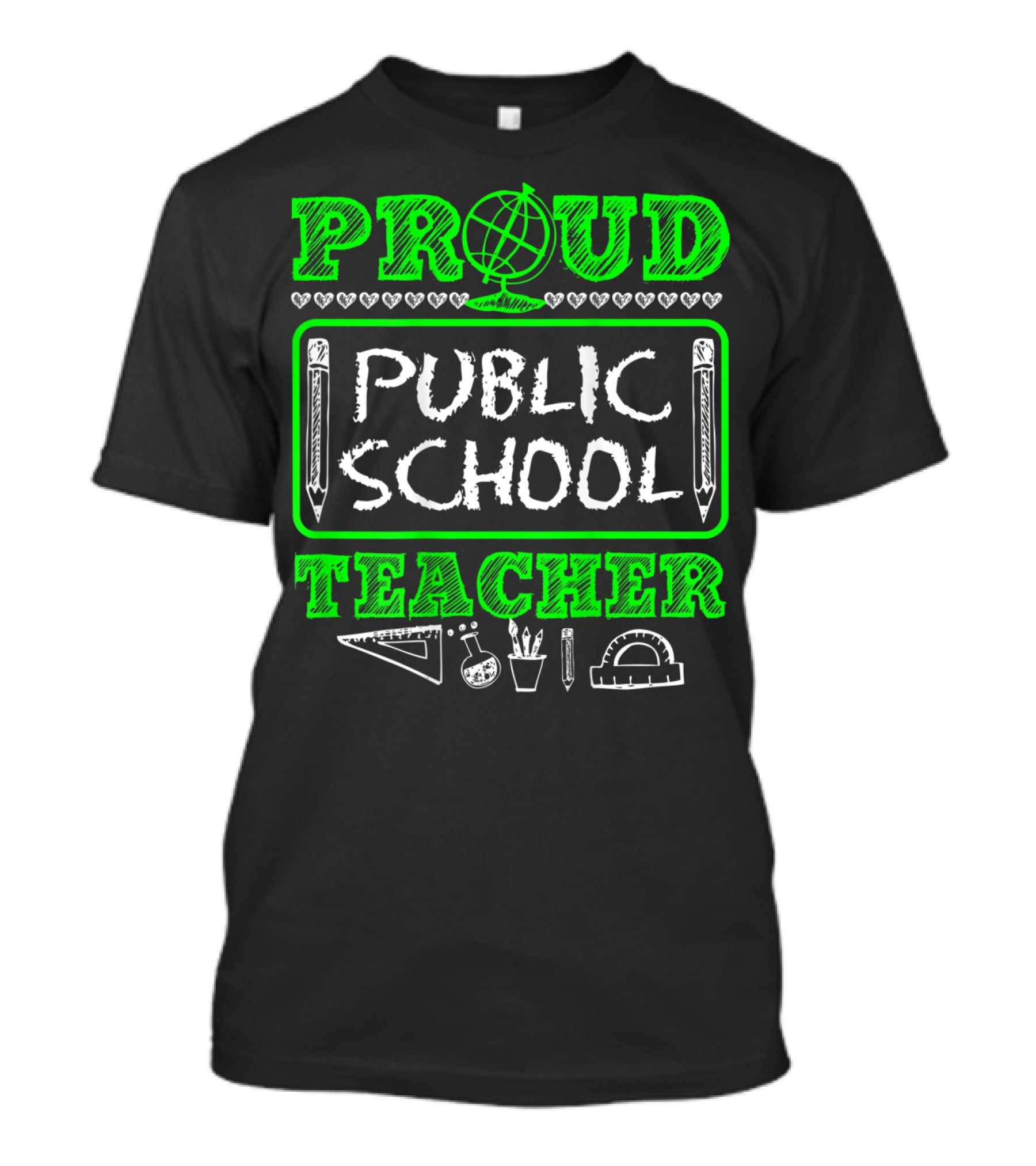 Proud Public School Teacher Educational Icons Heart Accents T-Shirt