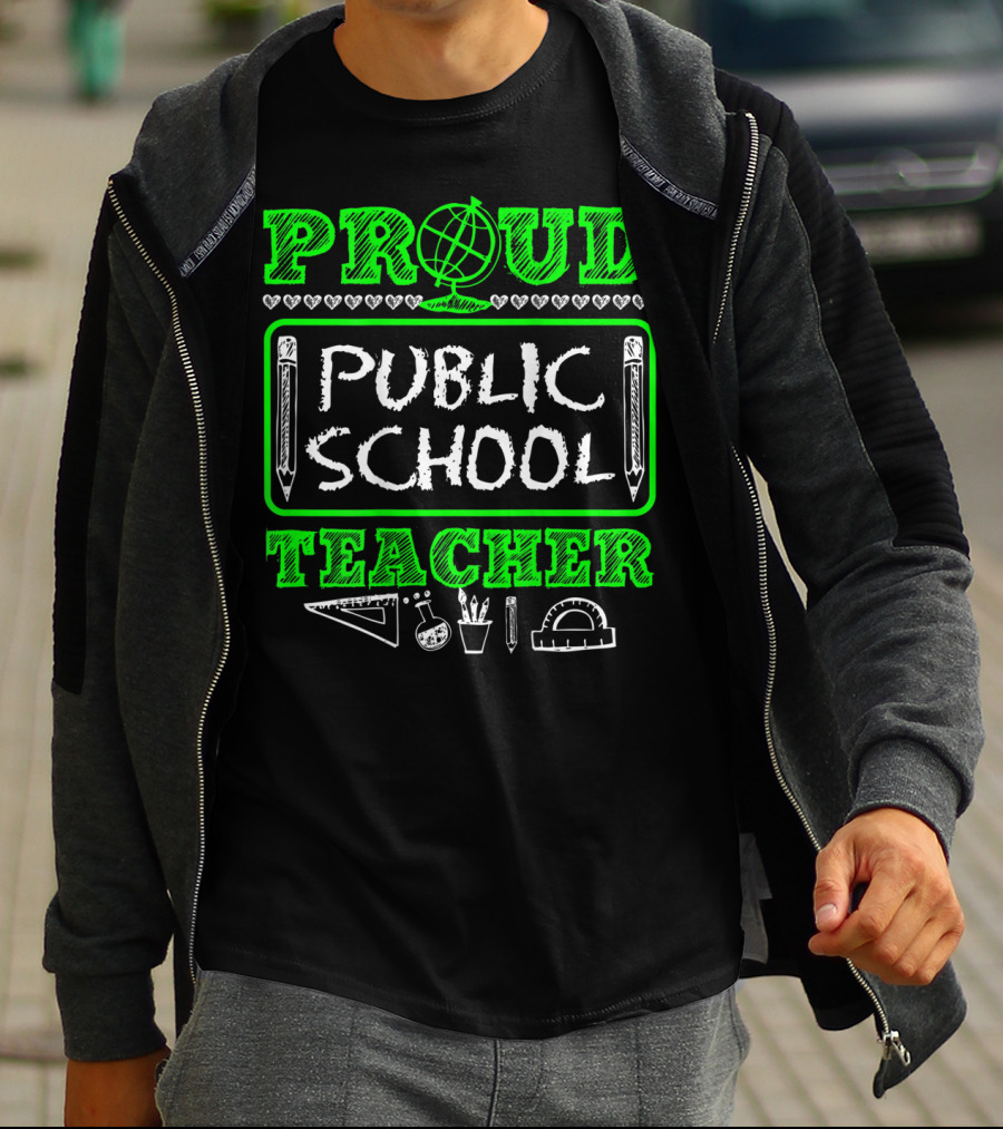 Proud Public School Teacher Educational Icons Heart Accents T-Shirt