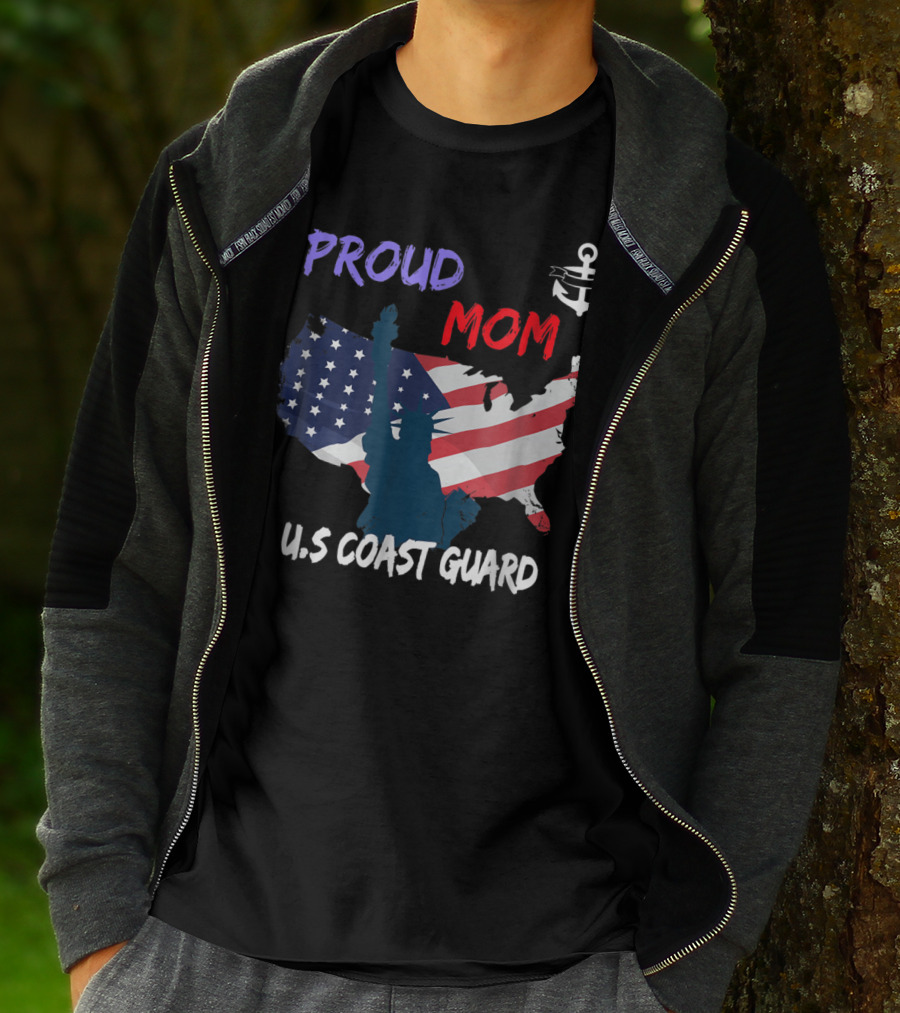 Proud Mom U.S. Coast Guard Anchor Flag Map T-Shirt