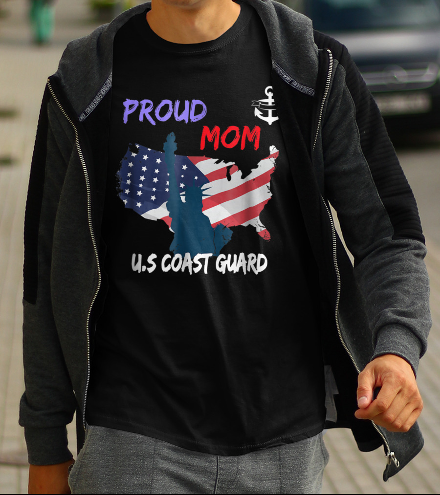 Proud Mom U.S. Coast Guard Anchor Flag Map T-Shirt