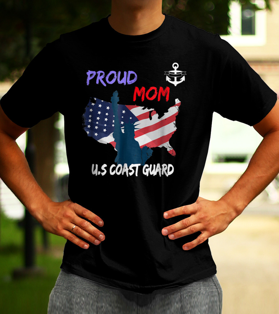 Proud Mom U.S. Coast Guard Anchor Flag Map T-Shirt