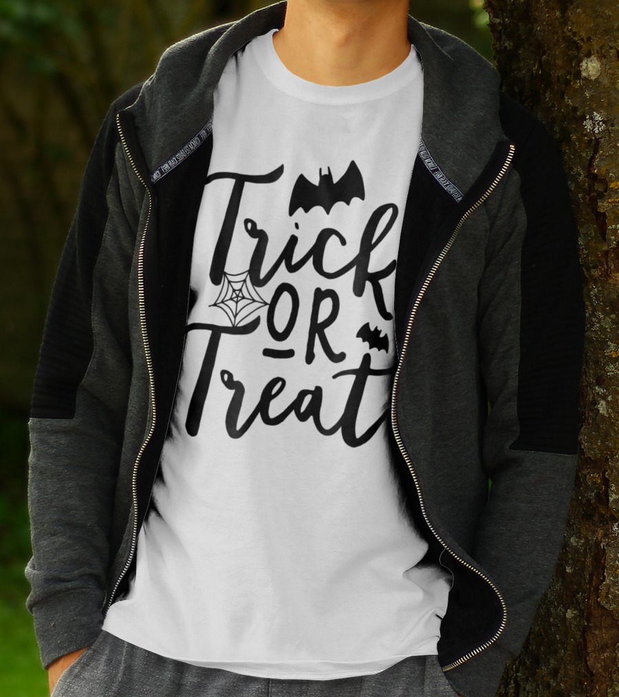 Trick Or Treat Halloween Kids Dad Teacher Mom Wife4 Spooky Bat And Cobweb T-Shirt