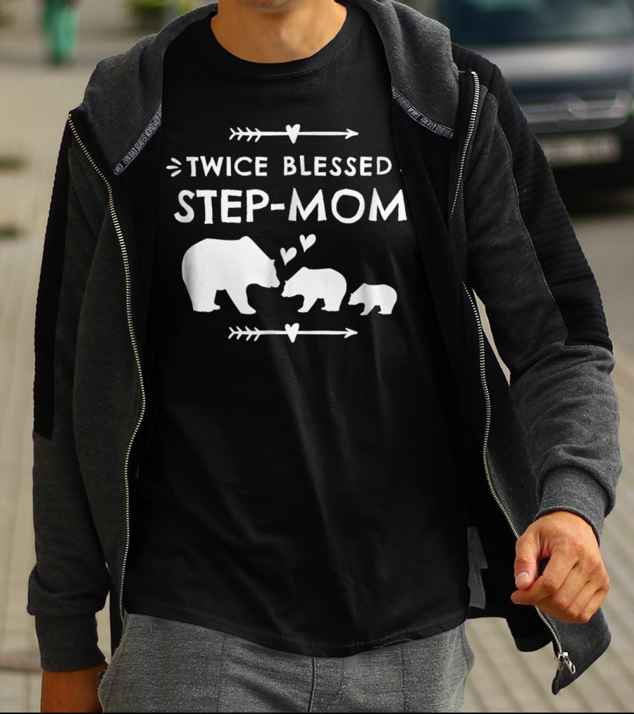 Twice Blessed Step-Mom Bear Family Cubs Hearts T-Shirt