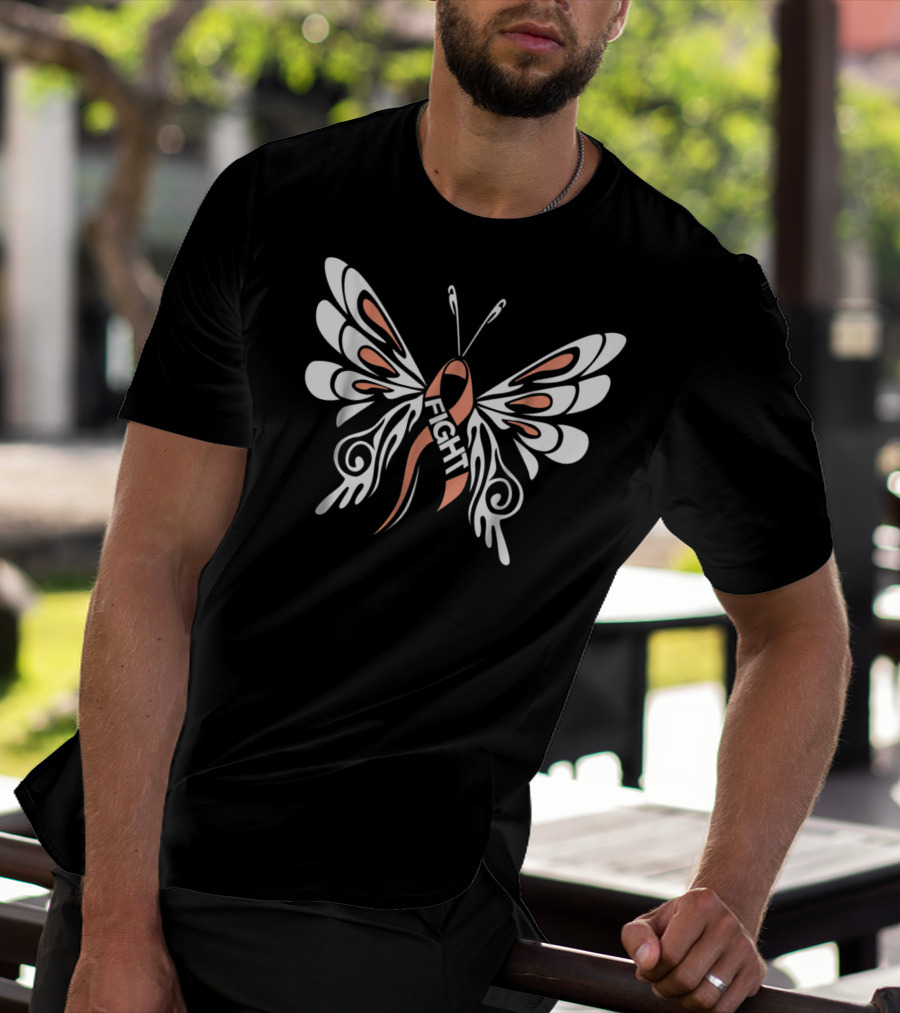 Uterine Cancer Awareness Butterfly Warrior Fight Ribbon Mom2 T-Shirt