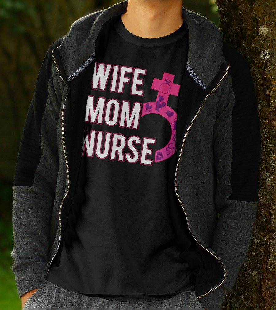 Wife Mom Nurse Feminist Symbol With Female Icons And RN3 T-Shirt