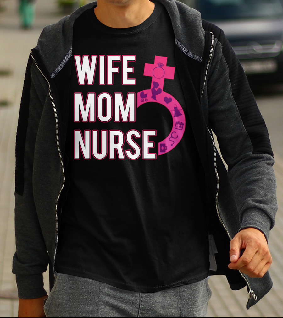 Wife Mom Nurse Feminist Symbol With Female Icons And RN3 T-Shirt