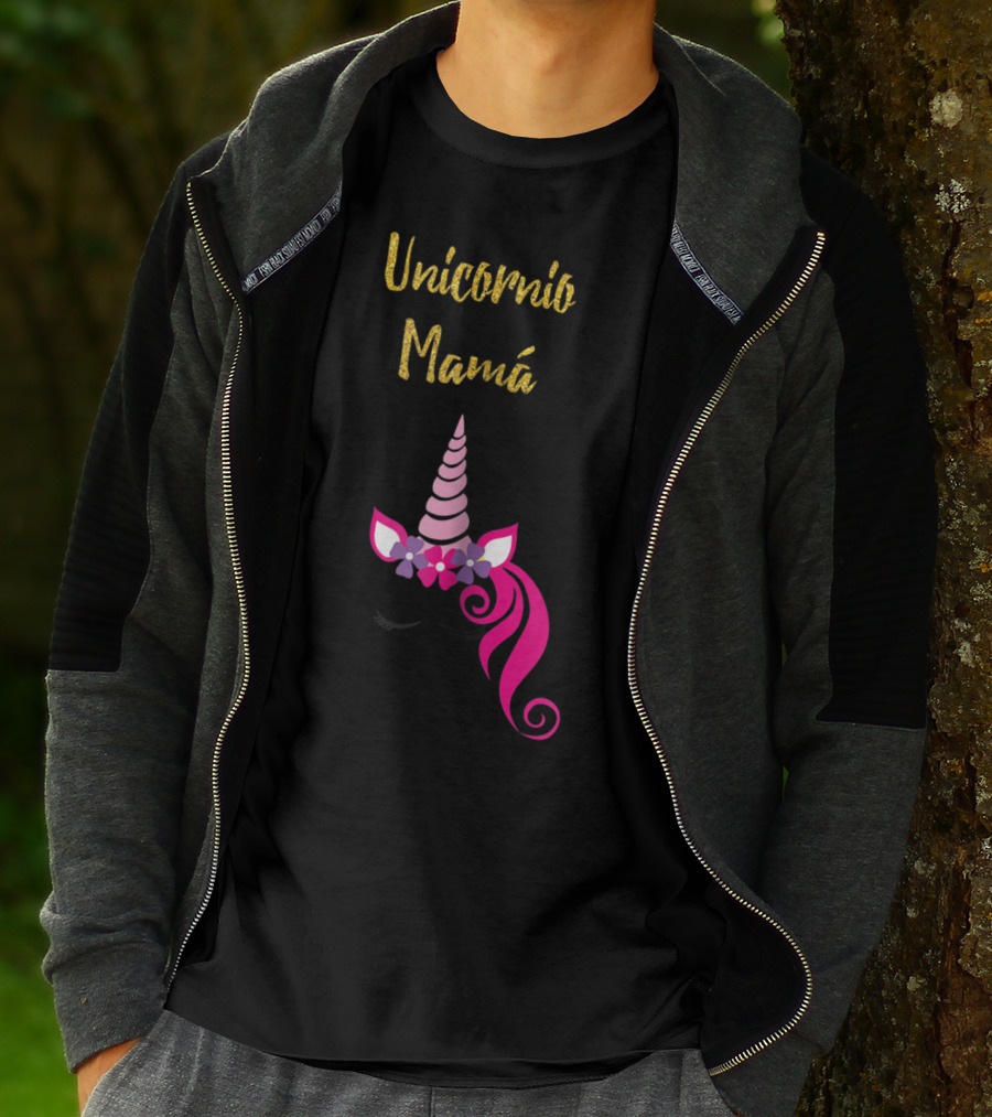 Unicornio Mamá Spanish Unicornio Mom With Pink Horn And Flowers T-Shirt