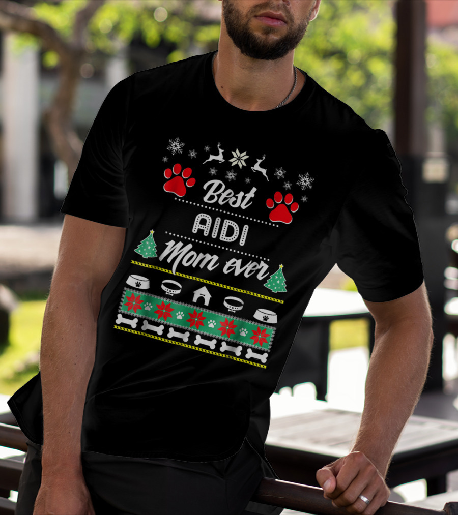 Best Aidi Mom Ever Christmas Paw Prints T-Shirt