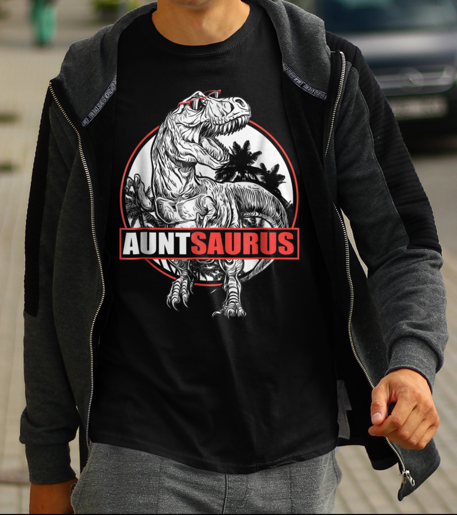 AuntSaurus Dinosaur Aunt Saurus T-Rex Glasses Jungle Circle T-Shirt