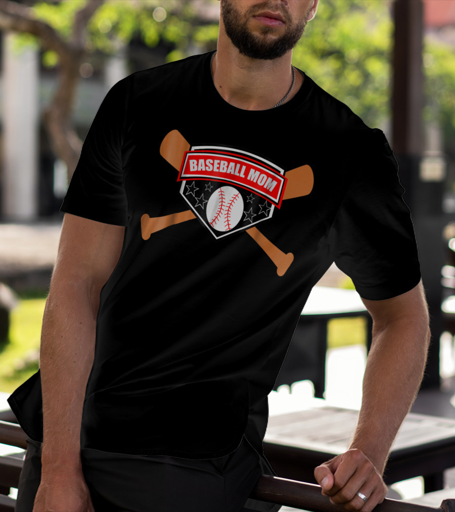 BASEBALL MOM Bat And Ball Stars Shield T-Shirt