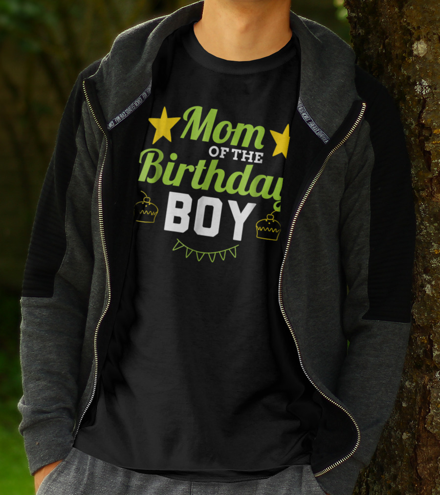 Mom Of The Birthday Boy Stars Cupcakes Party T-Shirt