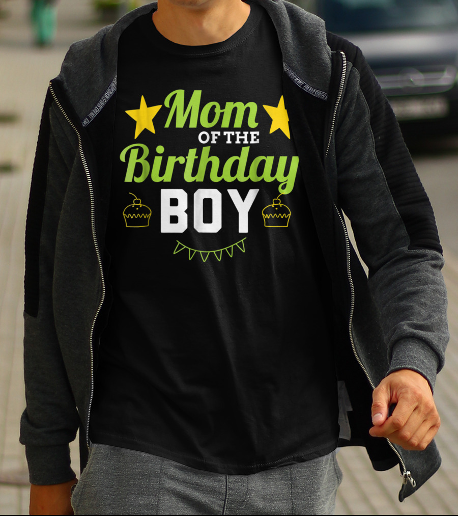 Mom Of The Birthday Boy Stars Cupcakes Party T-Shirt