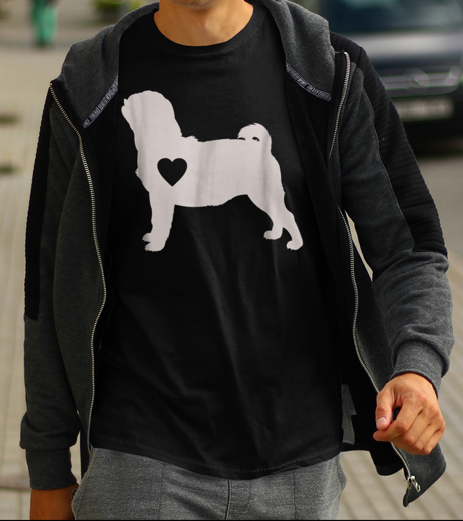 Pug Love Heart Silhouette Dog Idea Pug Dog T-Shirt