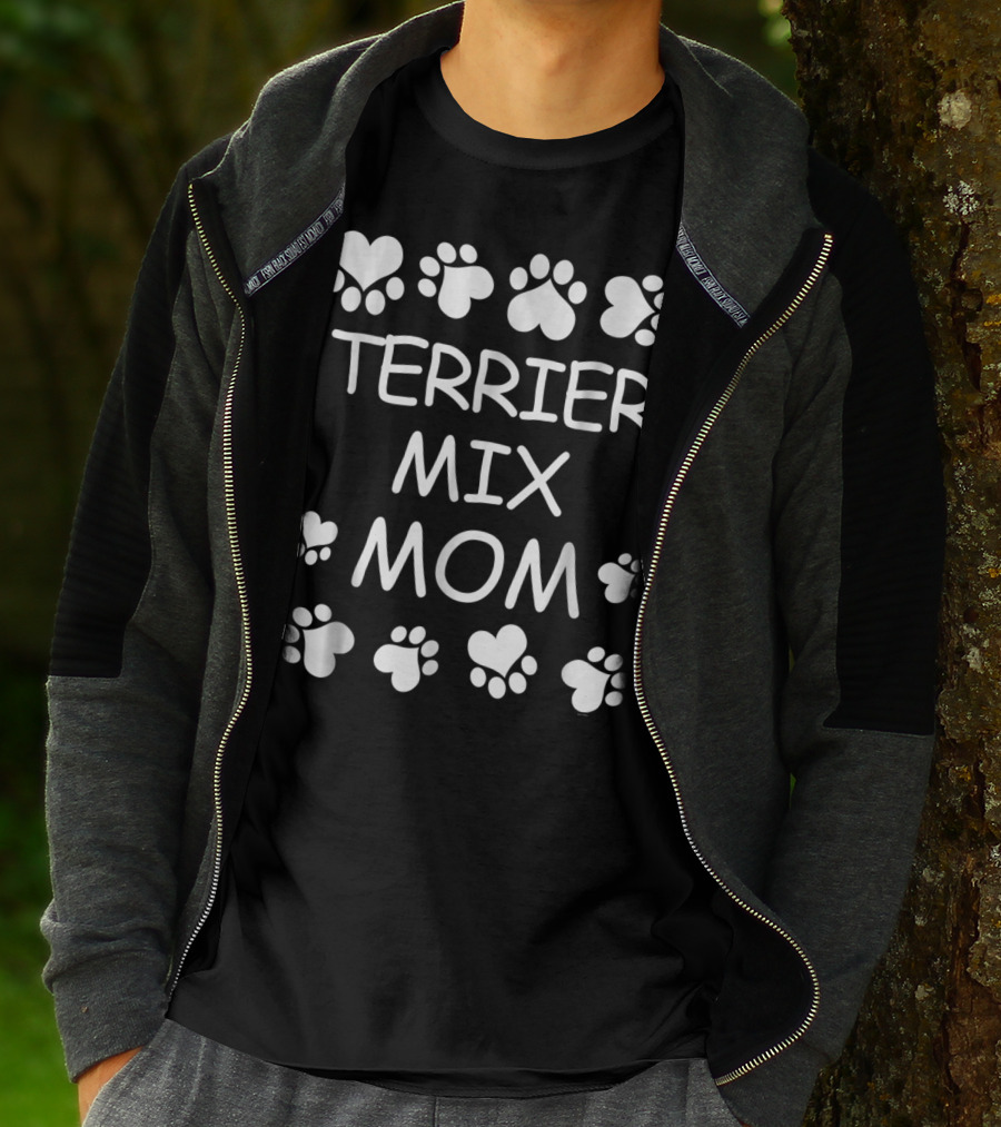 Terrier Mix Mom Paw Print Heart T-Shirt