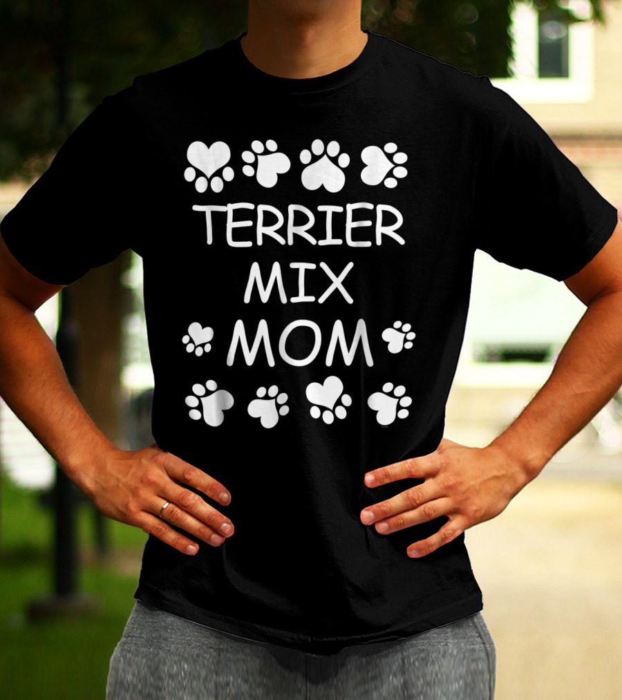 Terrier Mix Mom Paw Print Heart T-Shirt
