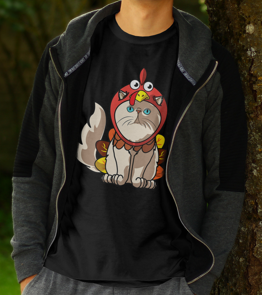 Thanksgiving Persian Mom Cat In Turkey Costume Greetings T-Shirt