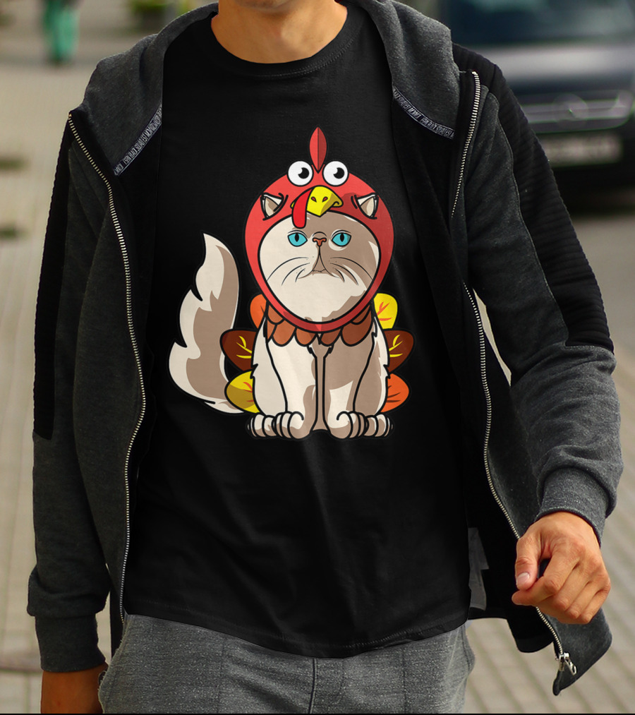 Thanksgiving Persian Mom Cat In Turkey Costume Greetings T-Shirt