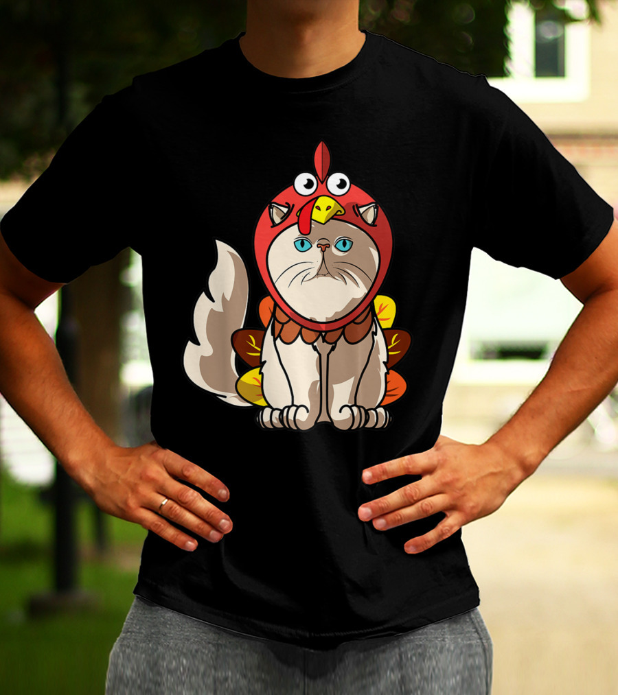Thanksgiving Persian Mom Cat In Turkey Costume Greetings T-Shirt
