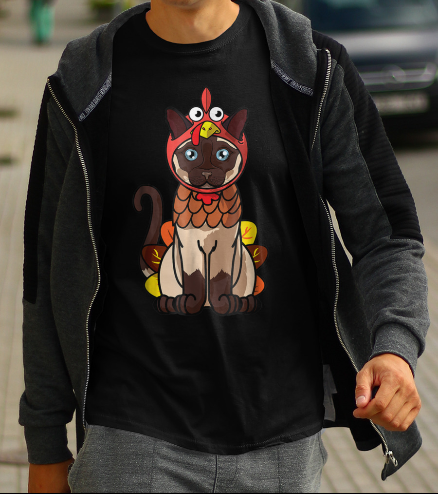 Thanksgiving Siamese Cat Mom Owner In Turkey Costume Greetings T-Shirt