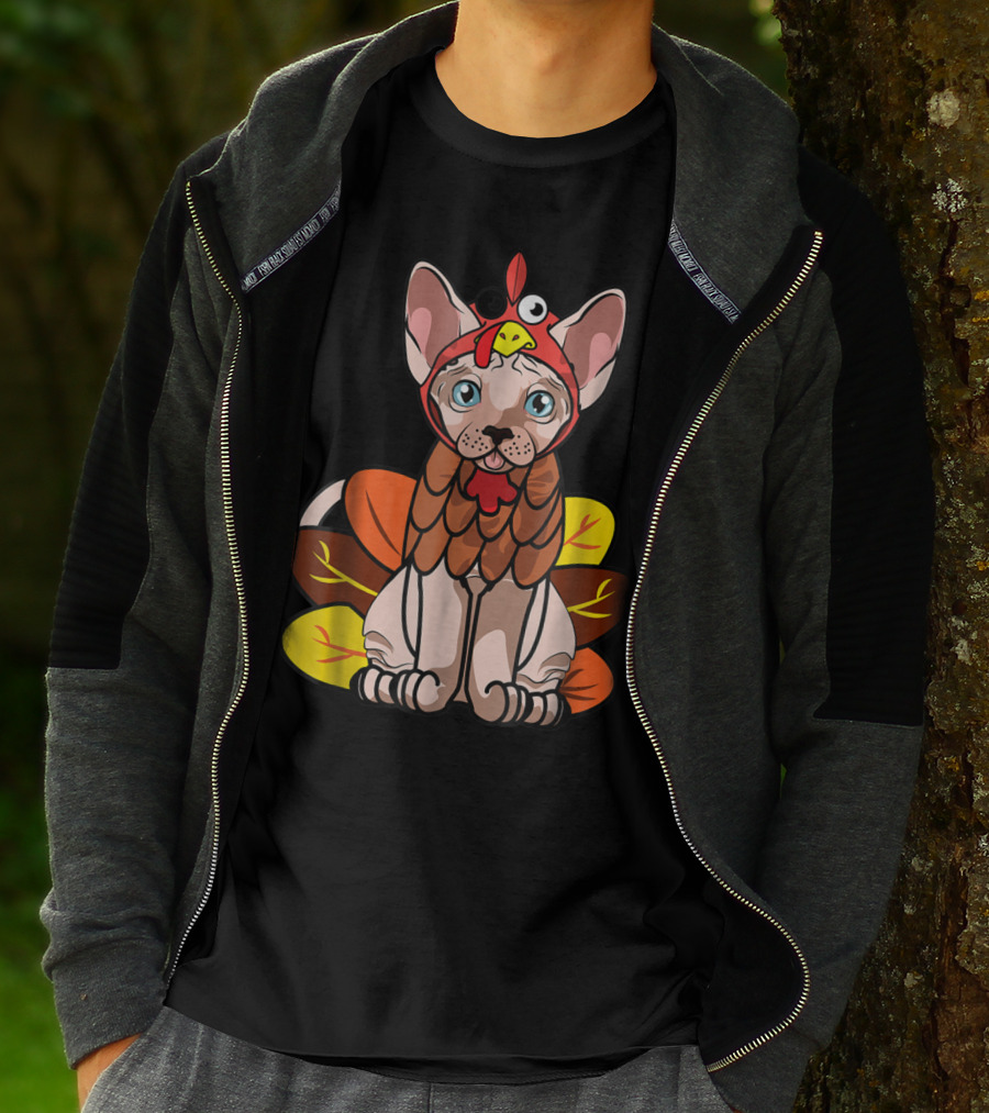 Thanksgiving Turkey Costume Sphynx Cat For Cat Mom Owner T-Shirt