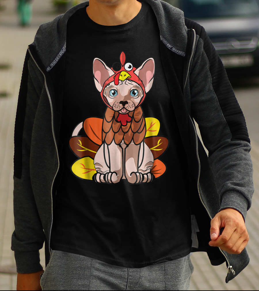 Thanksgiving Turkey Costume Sphynx Cat For Cat Mom Owner T-Shirt