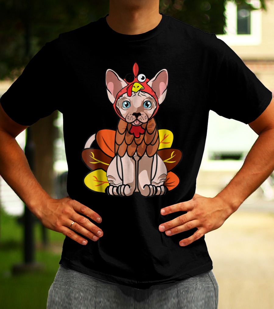 Thanksgiving Turkey Costume Sphynx Cat For Cat Mom Owner T-Shirt
