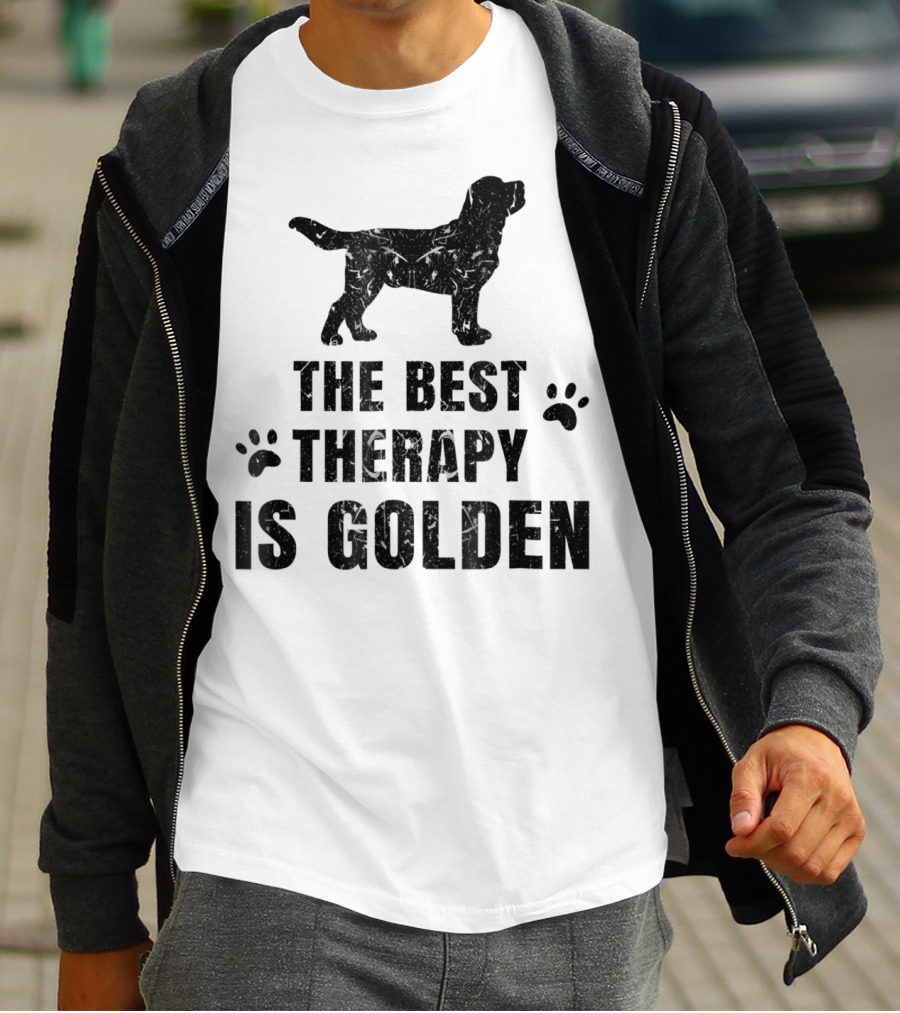 THE BEST THERAPY IS GOLDEN WITH DOG PAW PRINTS T-Shirt