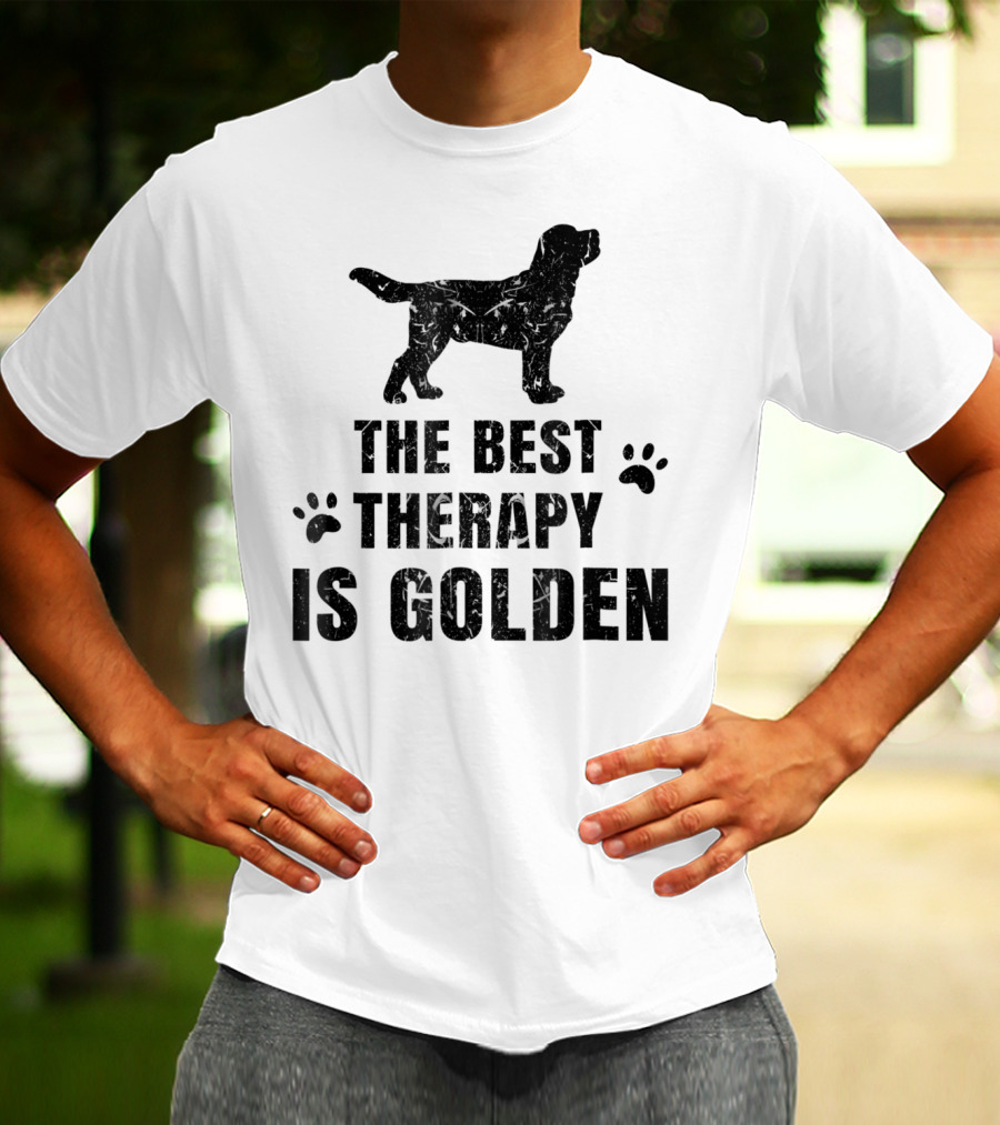 THE BEST THERAPY IS GOLDEN WITH DOG PAW PRINTS T-Shirt