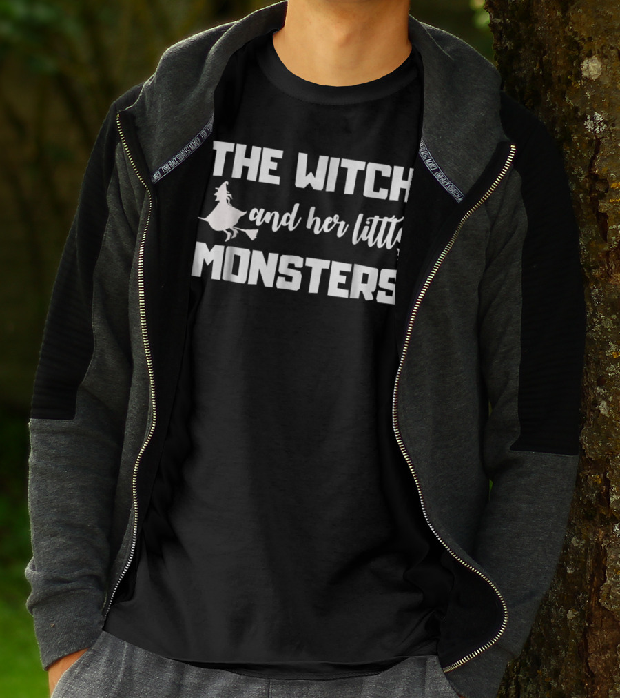 The Witch And Her Little Monsters With Flying Witch And Bat T-Shirt