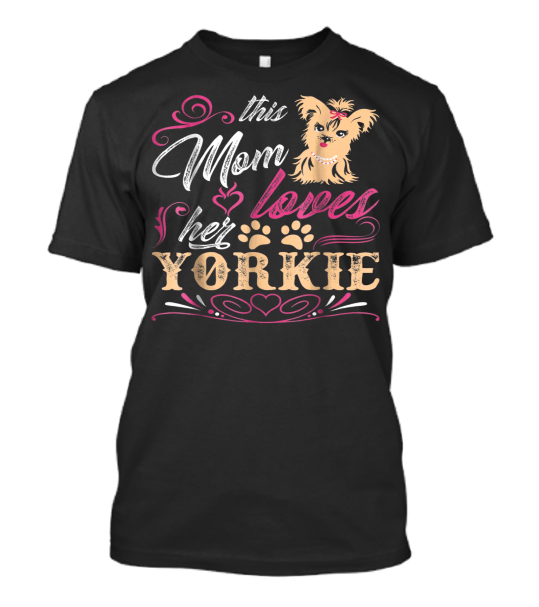 This Mom Loves Her Yorkie With Paw Prints And Heart Elements T-Shirt