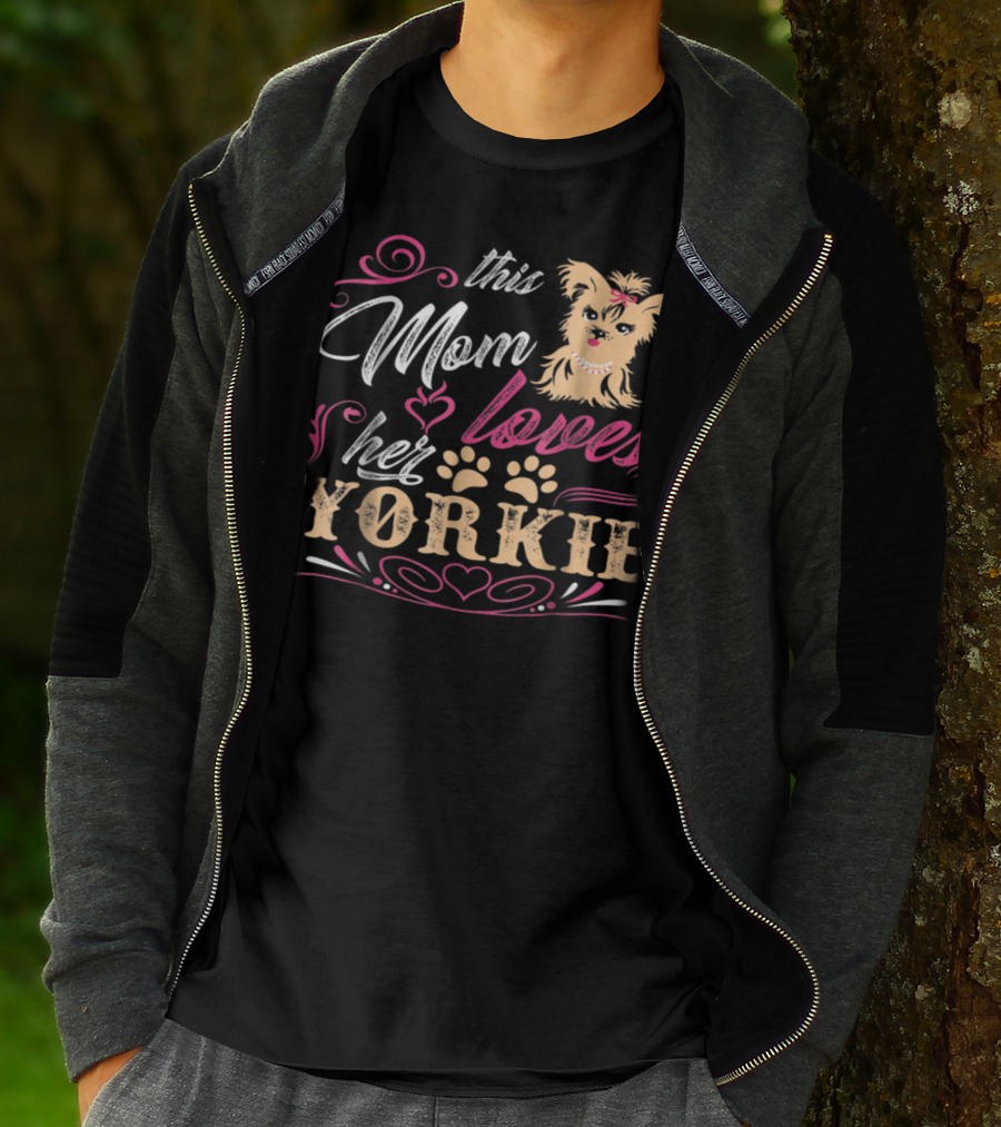 This Mom Loves Her Yorkie With Paw Prints And Heart Elements T-Shirt