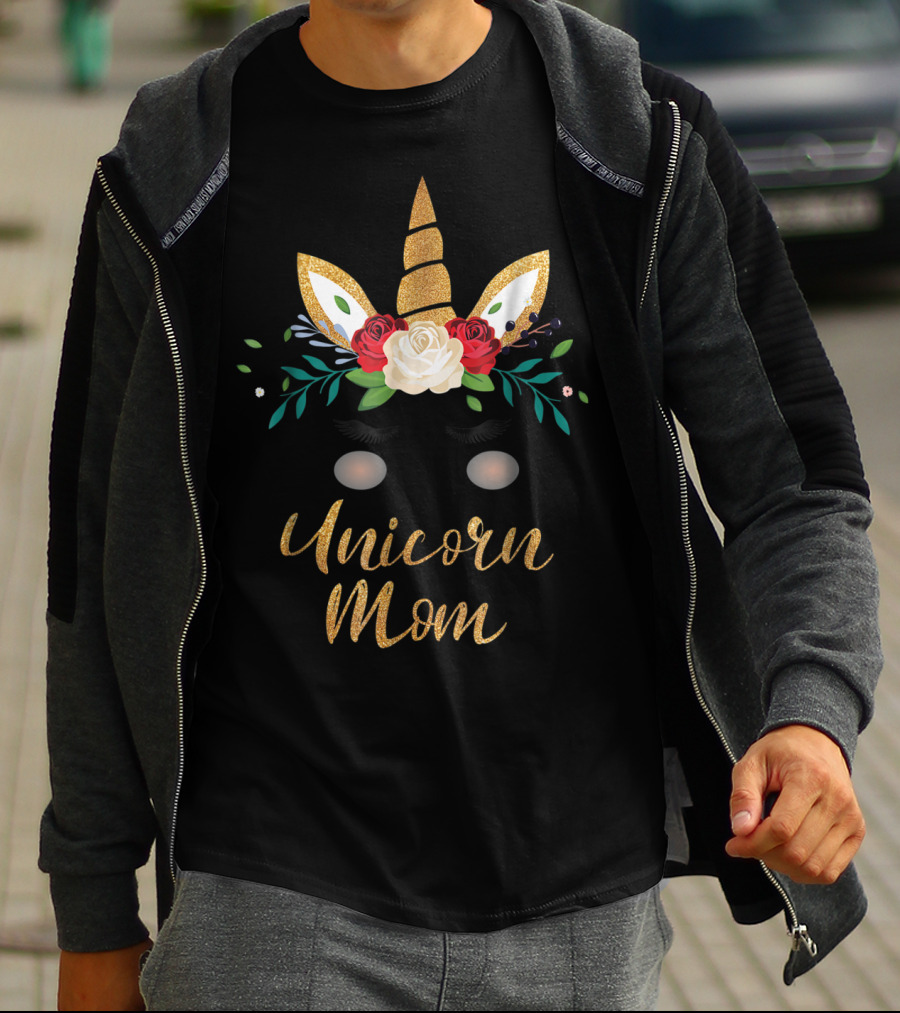 Unicorn Mom Gold Glitter Floral T-Shirt