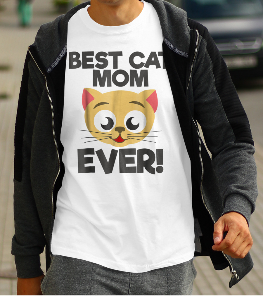 Best Cat Mom Ever Cute Cartoon Cat Face T-Shirt