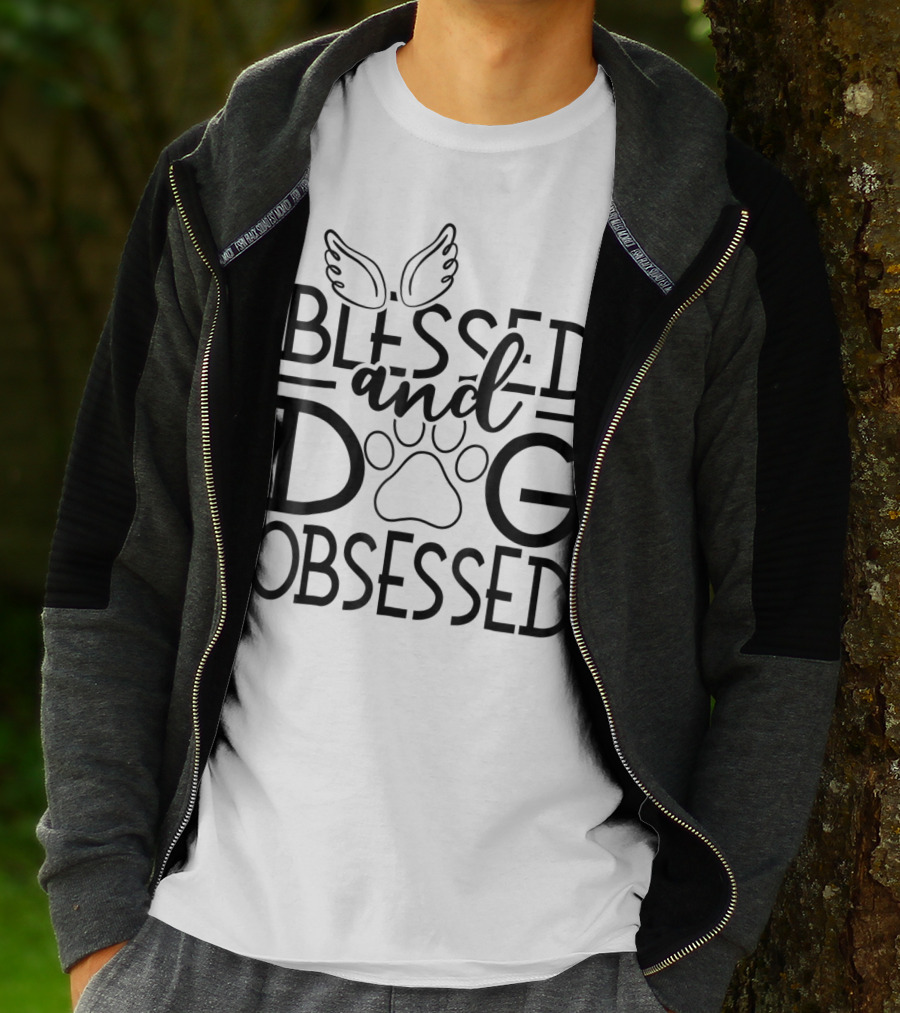 Blessed And Dog Obsessed Angel Wings And Paw Prints T-Shirt