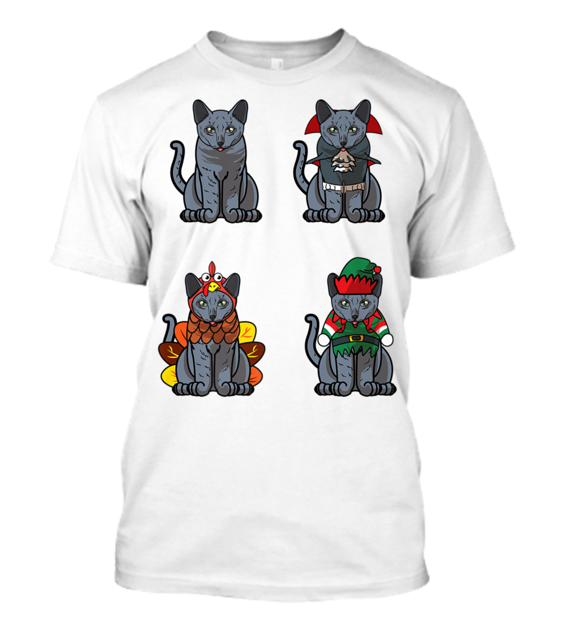 Blue Cat Halloween Thanksgiving Christmas Costumes T-Shirt