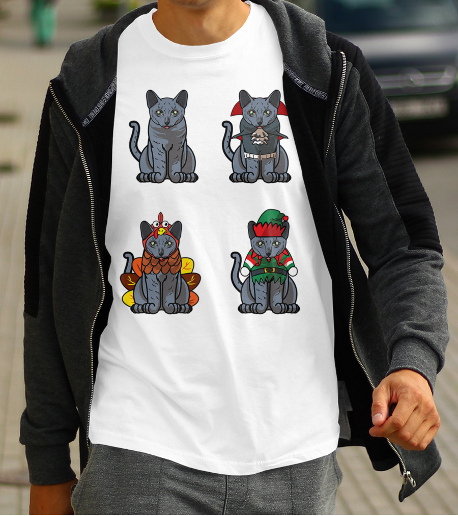 Blue Cat Halloween Thanksgiving Christmas Costumes T-Shirt